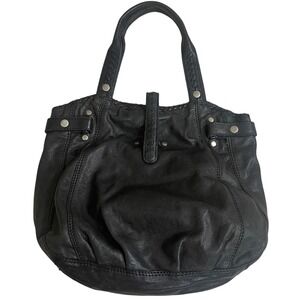 Lucky Brand Black Lamb Leather Hobo Shoulder Bag Whipstitch Studded Large Boho